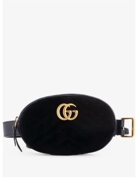 Gucci Black Velvet GG Marmont Belt Pouch with Gold Hardware